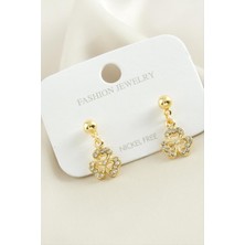 Gümüş Takıcım Yonca Taşlı Küpe