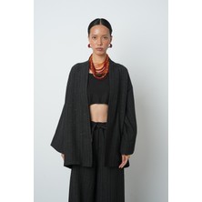 Orfeonegro Kadın Düz Renk Simli Rahat Kalıp Tesettür Kimono