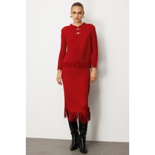 Ekol Kadın Beli Lastikli Püsküllü Etek 3911 Bordo