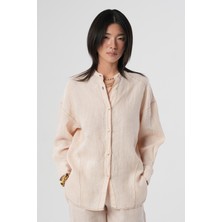 Orfeonegro Kadın %100 Keten Hakim Yaka Ip Detaylı Gömlek