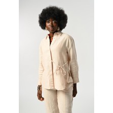 Orfeonegro Kadın %100 Keten Önü Bağlama Detaylı Gömlek