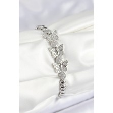 Claris Pirinç Zirkon Taşlı Kelebek Model Gümüş Renk Kadın Bileklik