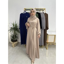 Erasra Class Şallı ve Üsten Robalı,kemerli Elbise Takım .hijap ,abaya (Hac ve Umre Için Uygundur) Bej