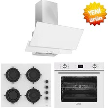 Ferre ve Afm Tech Markalı  / Fiero Beyaz Cam Turbolu Ankastre Set ( CS206-FA  + FM23301 + FM7701 )