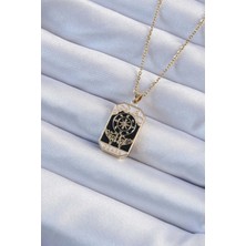MCM Group 316L Çelik Zincir Altın Renk Işlemeli Siyah Mineli Tarot Kolye - Lisinya