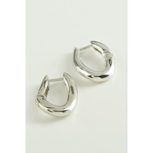 Gümüş Takıcım Oval Trend Metal Küpe