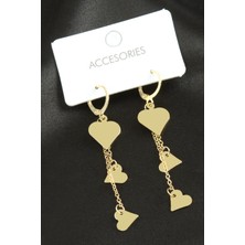 Gümüş Takıcım Kalp Sallantılı Trend Metal Küpe