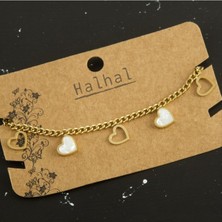 Gümüş Takıcım Sedef Kalp Sallantılı Çelik Halhal