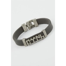 Gümüş Takıcım Türk Yazılı Suni Deri Bileklik