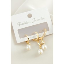 Gümüş Takıcım 3 Adet Oval Inci Zirkon Taşlı Küpe