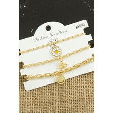 Gümüş Takıcım 3 Adet Papatya Trend Zincir Bileklik