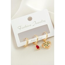 Gümüş Takıcım 3 Adet Kalp Zirkon Taşlı Küpe