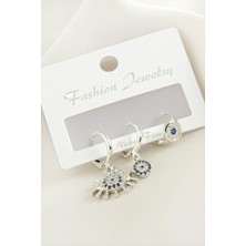 Gümüş Takıcım 3 Adet Göz Nazar Zirkon Taşlı Küpe