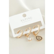 Gümüş Takıcım 3 Adet Xuping Oval Zirkon Taşlı Lüks Çelik Küpe