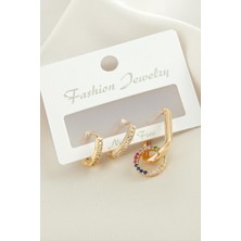 Gümüş Takıcım 3 Adet Halka Zirkon Taşlı Küpe