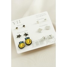 Gümüş Takıcım 12 Adet Emoji Metal Taşlı Küpe