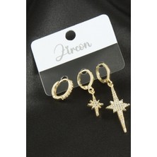 Gümüş Takıcım 3 Adet Şimşek Zirkon Taşlı Küpe