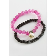 Gümüş Takıcım 2 Adet Hematit Ceyt Doğaltaş Bileklik