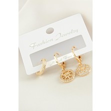 Gümüş Takıcım 3 Adet Yıldız Zirkon Taşlı Küpe