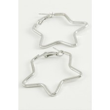 Gümüş Takıcım Yıldız Halka Küpe 6 cm