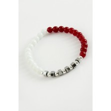 Gümüş Takıcım Kırmızı Beyaz Doğaltaş Bileklik 6 mm