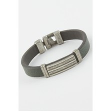 Gümüş Takıcım Çizgili Suni Deri Bileklik