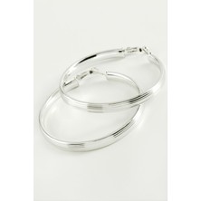 Gümüş Takıcım Çizgili Halka Küpe 6 cm