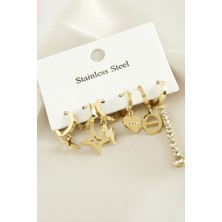 Gümüş Takıcım 6 Adet Yıldız  Zirkon Taşlı Lüks Çelik Küpe