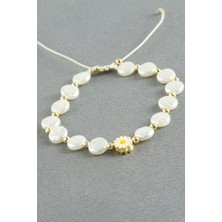 Gümüş Takıcım Papatya Yuvarlak Inci Bileklik