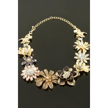 Gümüş Takıcım Çiçek Taşlı Lüks Yaka Kolye