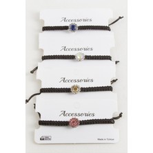 Gümüş Takıcım Çiçek Taşlı Makrome Örgülü Bileklik