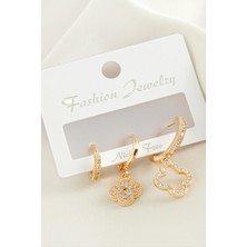 Gümüş Takıcım 3 Adet Çiçek Zirkon Taşlı Küpe