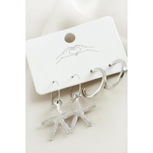 Gümüş Takıcım 4 Adet Deniz Yıldızı Halka Küpe