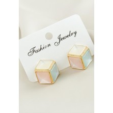 Gümüş Takıcım Küp Damla Sedef Taşlı Metal Küpe