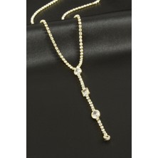 Gümüş Takıcım Oval Şerit Taşlı Çelik Y Kolye