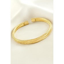 Gümüş Takıcım Örgülü Lüks Çelik Kelepçe Bileklik