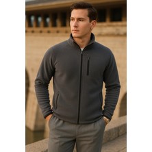 Comstar Erkek Kışlık Fermuarlı Trend Cepli Füme Polar Ceket