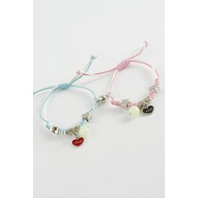 Gümüş Takıcım 2 Adet Kalp Lüks Ip Bileklik