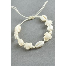 Gümüş Takıcım Kaplumbağa Istiridye Makrome Ip Bileklik