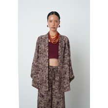 Orfeonegro Kadın Bordo Renk Kırçıllı Oversize Kesim Tesettür Kimono