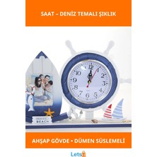 Letsii Ahşap Marin Dümenli Dekoratif Fotoğraf Çerçeveli Saat