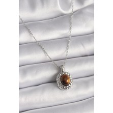 MCM Group 316L Çelik Gümüş Renk Zincir Kehribar Boncuk Model Kadın Kolye - Lisinya