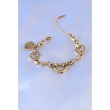 MCM Group 316L Çelik Gold Renk Kalp Figür Zincir Model Kadın Bileklik - Lisinya