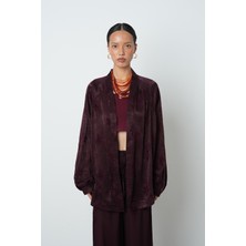 Orfeonegro Kadın Bordo Çiçek Desenli Oversize Tesettür Kimono