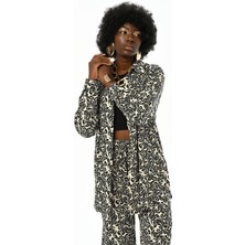 Orfeonegro Kadın Karışık Desenli Siyah Beyaz Oversize Kesim Gömlek