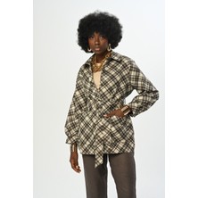 Orfeonegro Kadın Desenli Çift Cepli Kuşaklı Gömlek