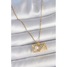 MCM Group 316L Çelik Gold Renk Zincir Zirkon Taşlı Açılır Incili Elmas Model Kadın Kolye - Lisinya