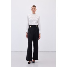 Sateen Bel Aksesuarlı Pantolon - Siyah