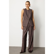 Ekol Kadın Ekoseli Bol Paça Pantolon 5167 Bordo