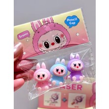 ÖZ OFİS Labubu Hem Kalem Başlığı Hem Silgi Ikisi Bir Arada Silgi ve Kalem Süsü (3’lü Set)